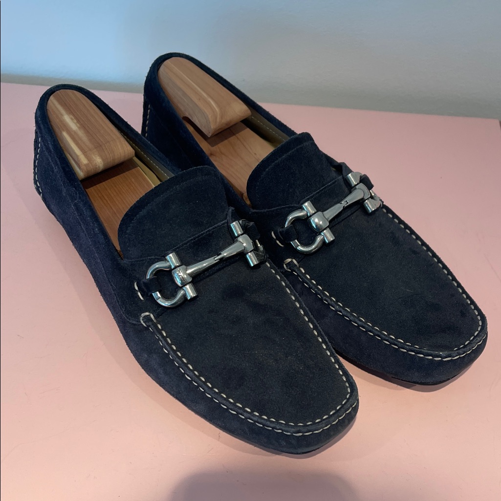 Salvatore Ferragamo Men's Blue Suede Loafers | 10.5